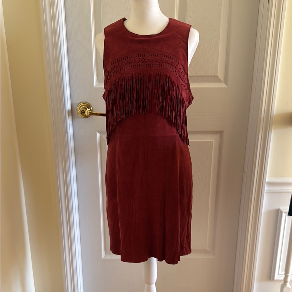 Elegant Burgundy Suede Fringe Dress